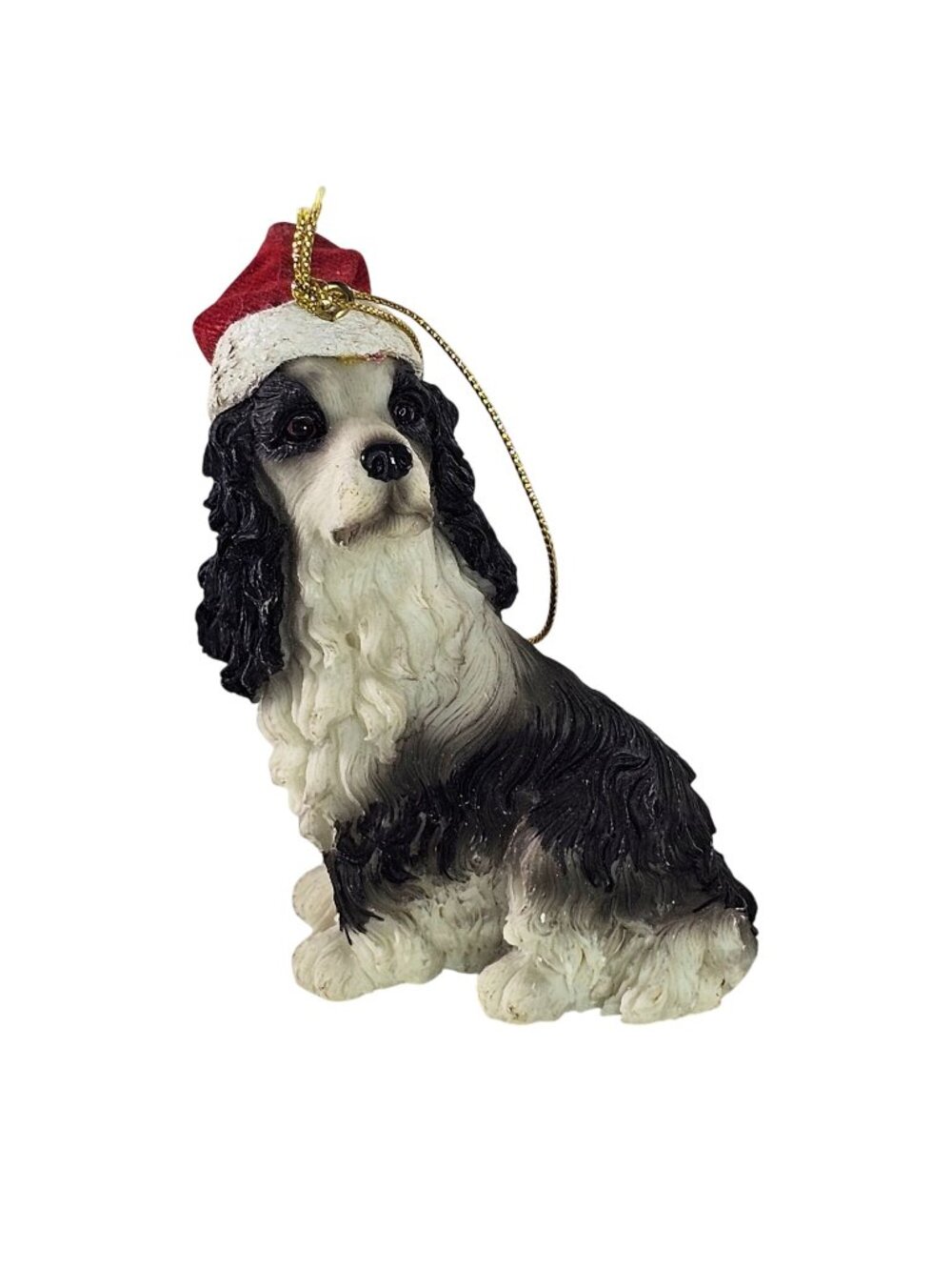 Cocker Spaniel Dog Christmas Ornament Black White With Santa Hat Holiday Decor